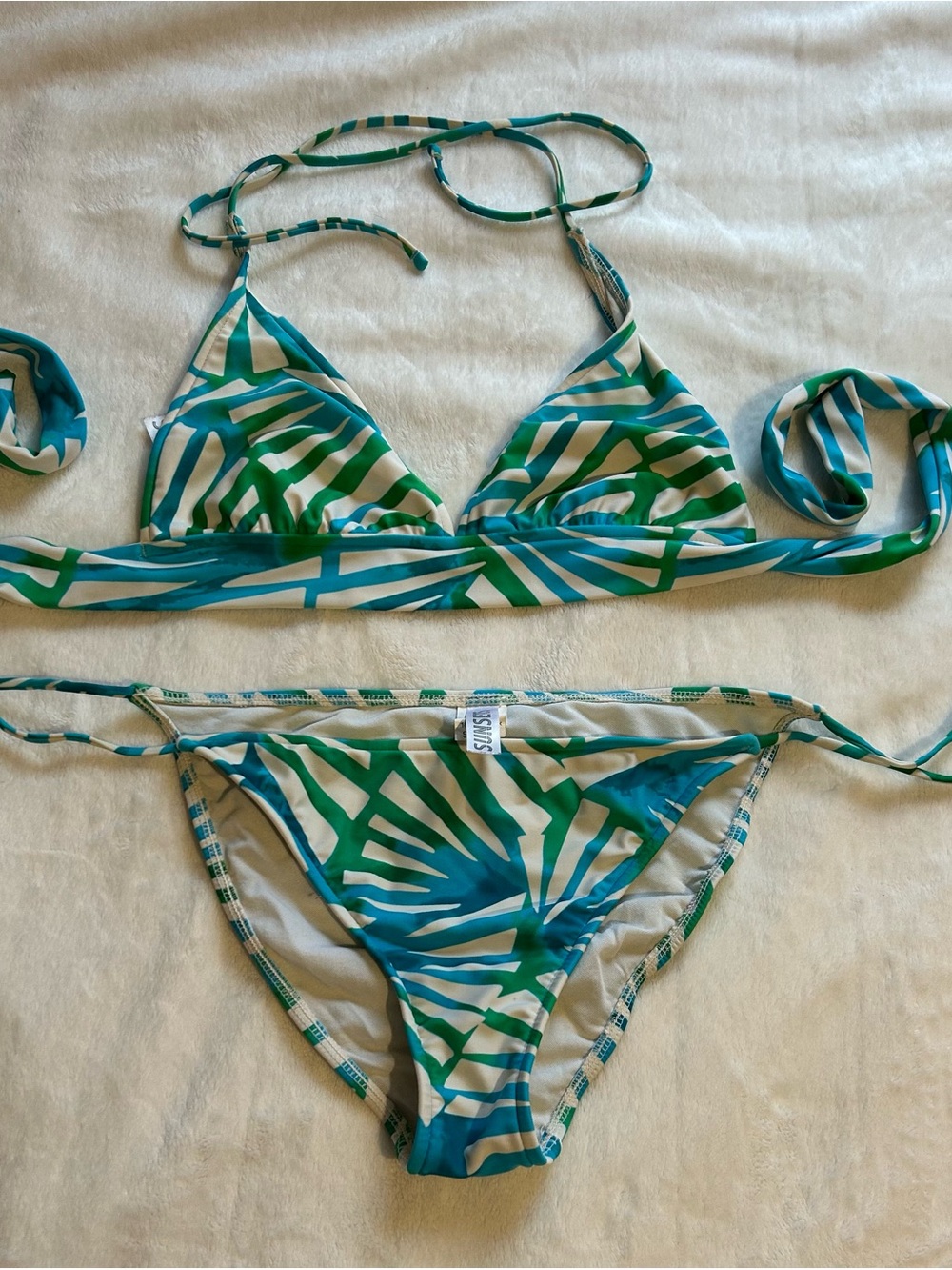 Sunsets Swim Vintage Teal & Green Palm-Print Triangle Bikini
